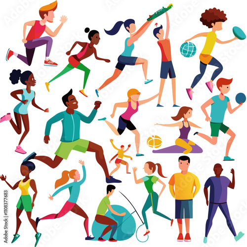 A huge set of people silhouettes doing various activities – running, jumping, posing, sitting, relaxing, having fun, playing sports