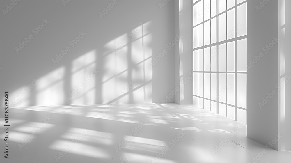 Fototapeta premium Empty white room with window and sunlight