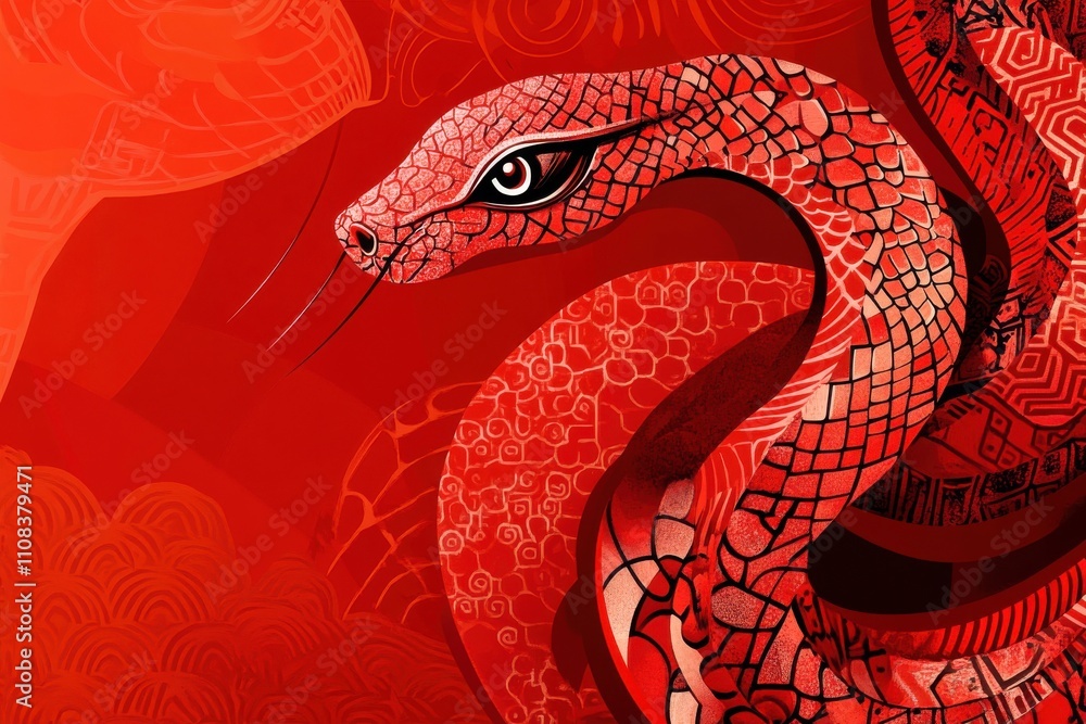 Obraz premium Lunar new year: embracing the serpent year with chic geometric red serpent art
