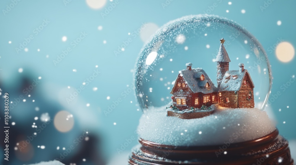 Fototapeta premium Enchanted winter scene: A snow globe captures a charming village, nestled in a blanket of snow.