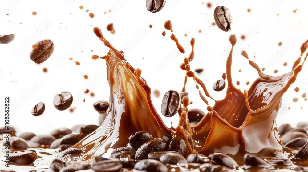 Fototapeta premium Coffee Splash with Coffee Beans on White Background