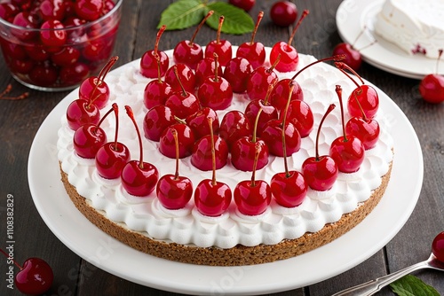 Creative Arrangement of Maraschino Cherries on a White Base photo