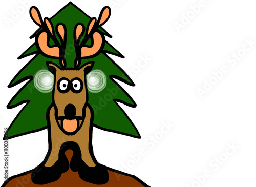 Cartoon Christmas reindeer line drawing