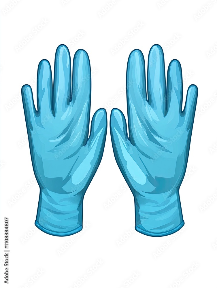 Obraz premium Illustration of medical gloves. Blue protective rubber or latex clothing isolated for doctor's hands, disposable antibacterial gloves.