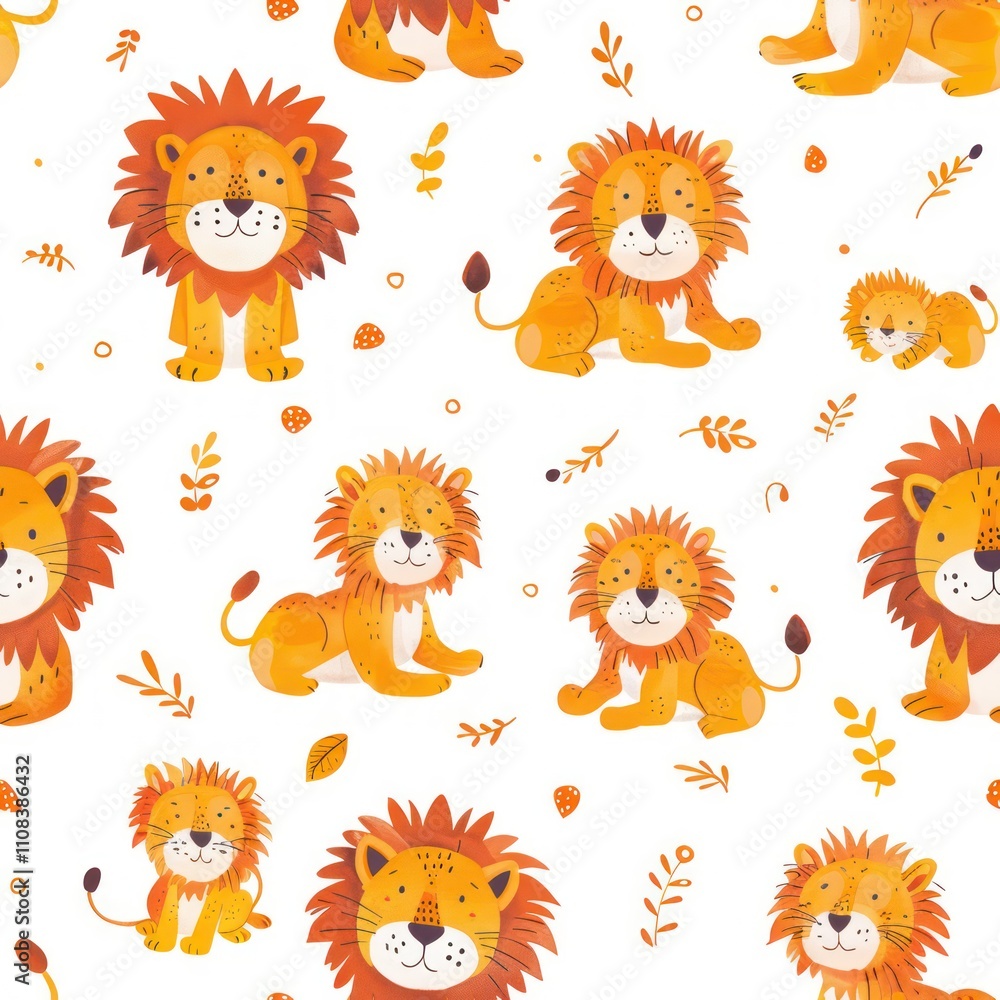 Obraz premium seamless pattern with lions on a white background By Generated AI