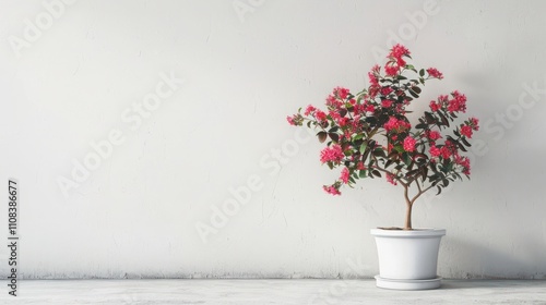 artificial flowers in flowerpot and white wall