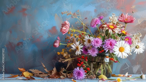 asters and daisies, autumn flowers, still life