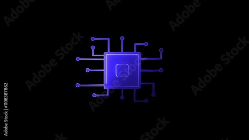  Radiant blue neon technology icon pulsating with digital abstract background