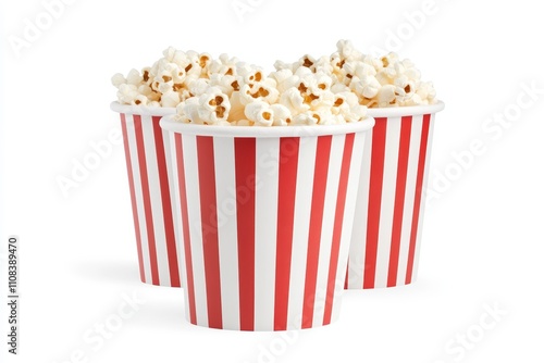 Three buckets of popcorn with red stripes on a white background photo