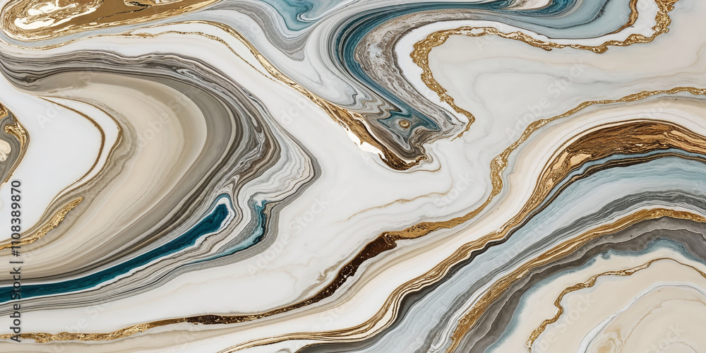 Obraz premium Abstract marble pattern with blue and gold accents showcasing fluid art design techniques