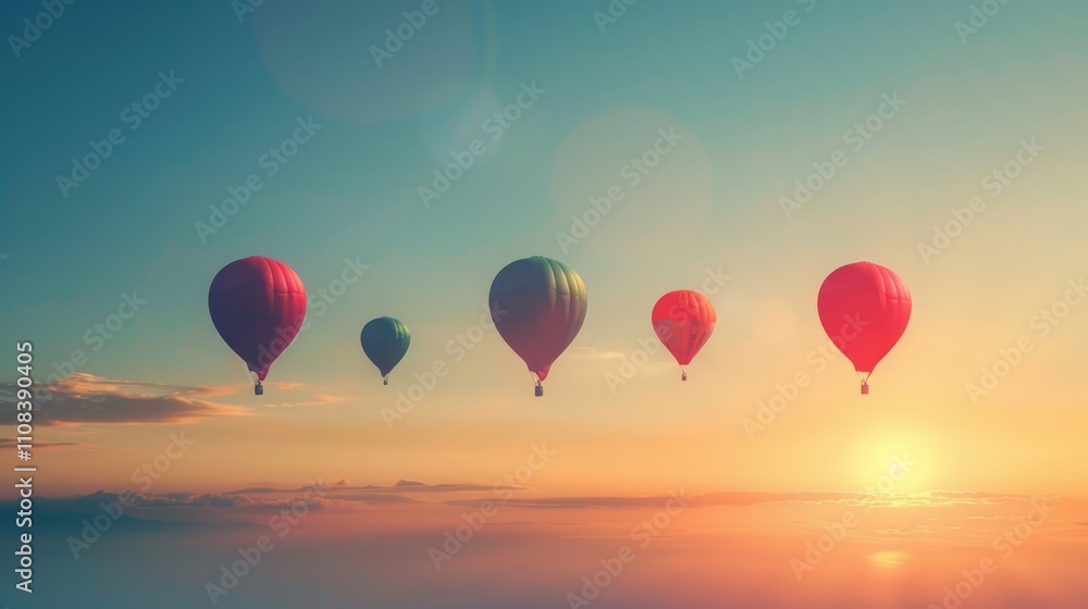 Obraz premium Conceptual image of balloons symbolizing the journey to achieve one's goals