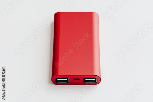 Red portable power bank for charging on the go with dual usb ports photo