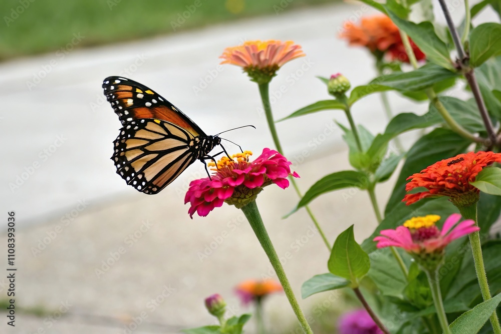 Obraz premium A butterfly sipping nectar from a colorful flower, liquid, drink, flower, nature