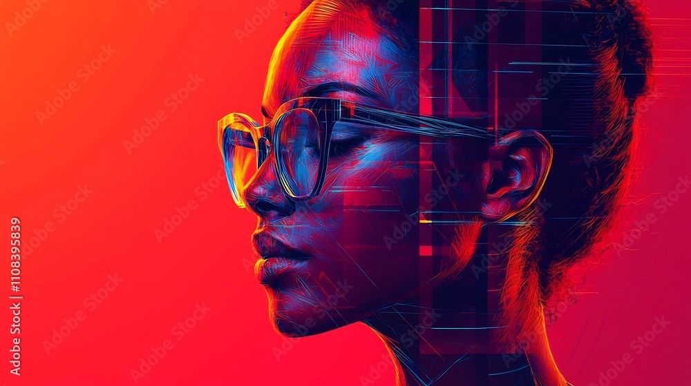 Captivating digital portrait featuring a person s silhouette seamlessly blending with vibrant abstract geometric elements creating a visually stunning and thought provoking artwork Captivating digital portrait featuring a person s silhouette seamlessly blending with vibrant abstract geometric elements creating a visually stunning and thought provoking artwork