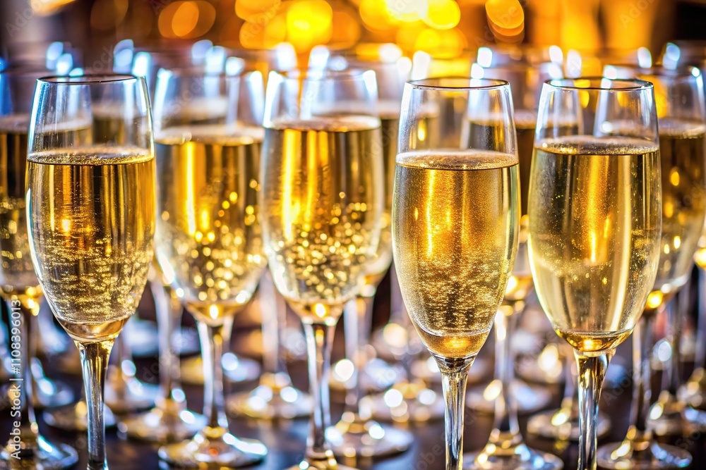 A group of glasses filled with sparkling wine arranged in a decorative pattern, beverage, elegance A group of glasses filled with sparkling wine arranged in a decorative pattern, beverage, elegance