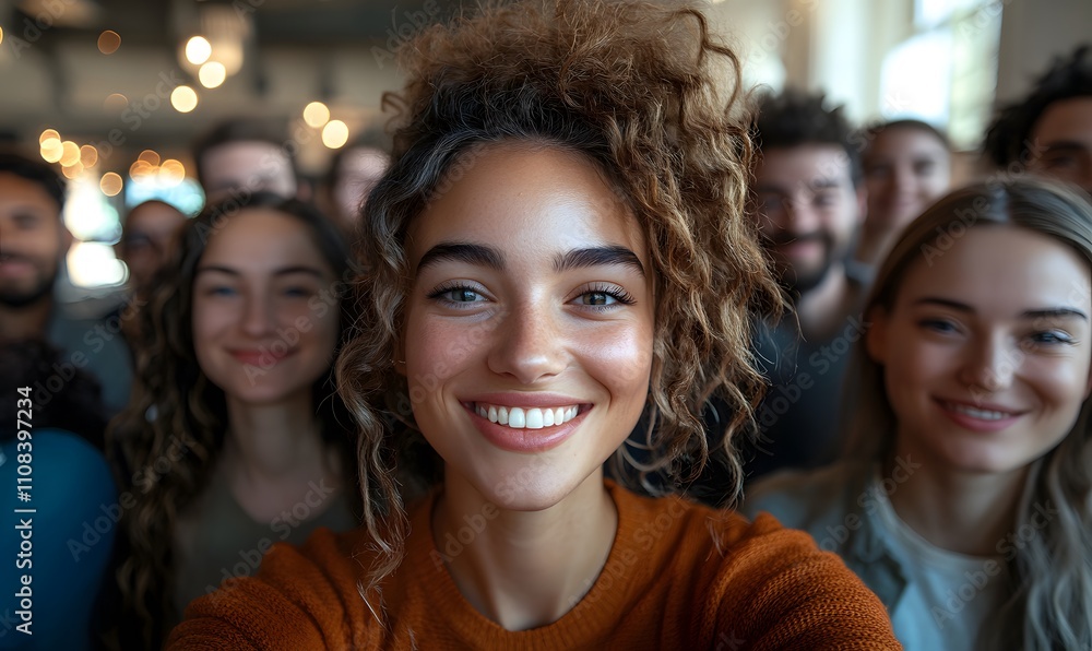 Group of diverse employees taking a selfie, showcasing happiness and collaboration in a workplace setting, ideal for social media or profile pictures Group of diverse employees taking a selfie, showcasing happiness and collaboration in a workplace setting, ideal for social media or profile pictures