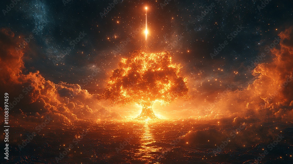 Obraz premium Surreal Fantasy Tree with Explosive Holiday Theme