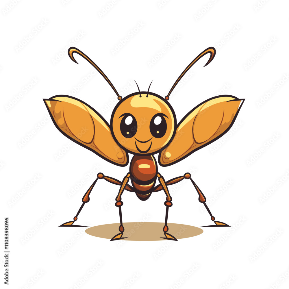 Fototapeta premium Colorful cartoon ant with big eyes and cheerful expression in a playful style