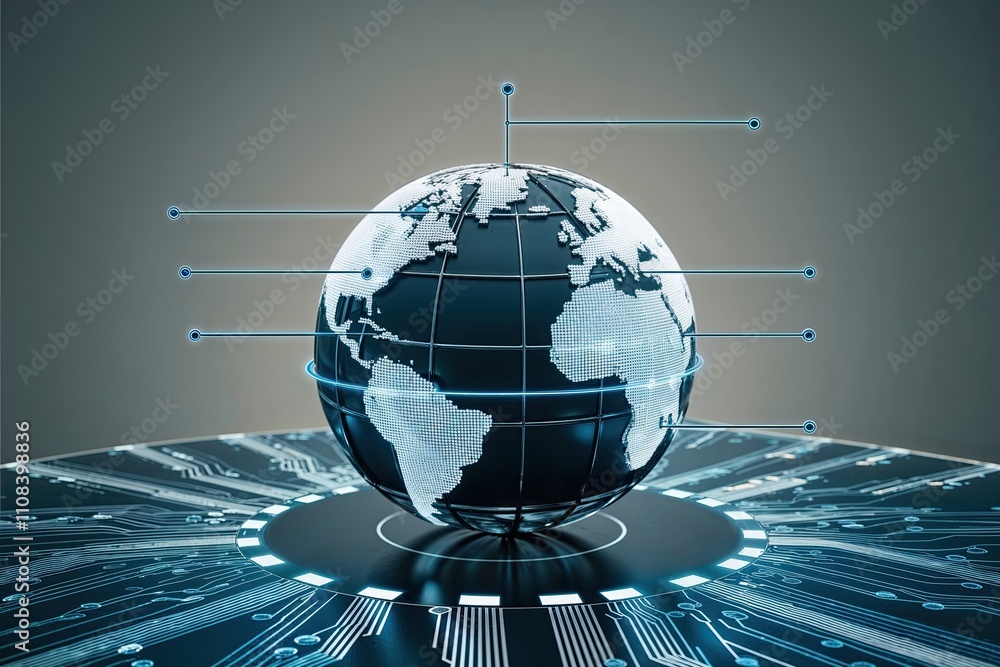 Fototapeta premium Data-Driven Globe Enhanced with Advanced Security Features and High-Tech Visuals in a Subdued Environment for Improved Digital Network Transparency