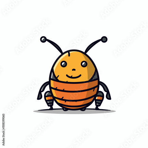 Cute cartoon bee character with a smiling face and orange stripes