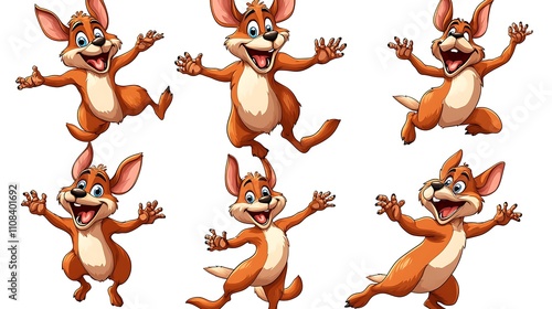 Cheerful Kangaroo Cartoon Character Spritesheet: Six Joyful Poses AI Generated photo