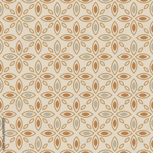 Seamless Gold Geometric Retro Damask Pattern On Ivory Background
