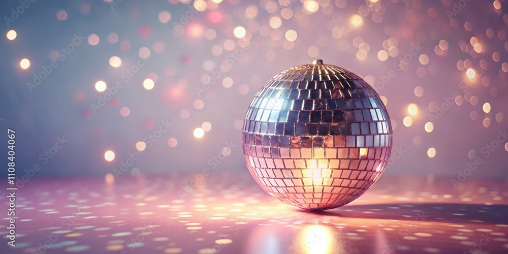 Obraz premium A sparkling disco ball reflects light on a glittering surface, capturing the essence of a celebratory atmosphere.