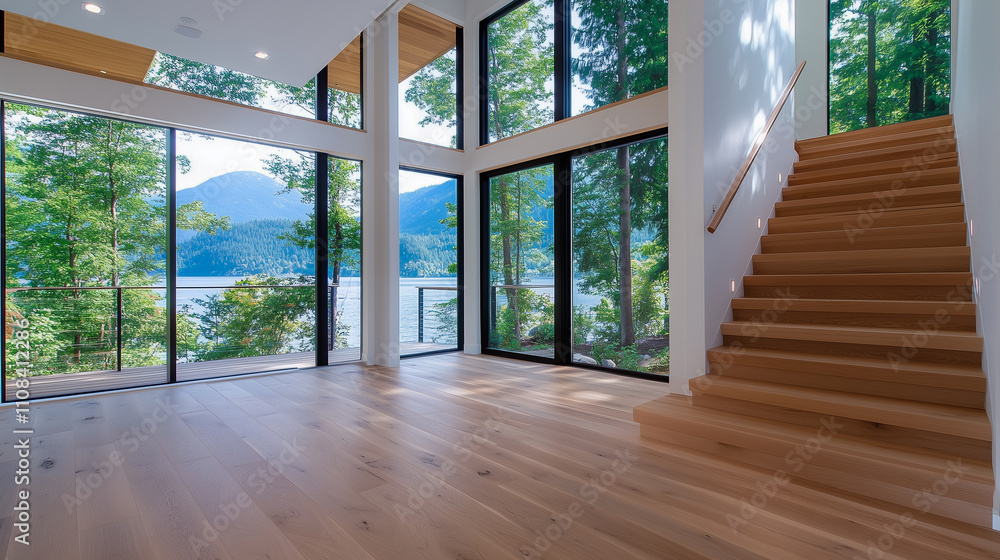 Fototapeta premium Architectural floating staircase in luxury home 