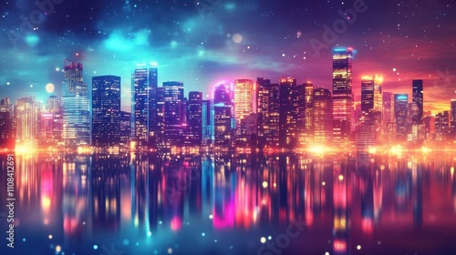 Wallpaper Mural Neon Cityscape at Night: A Vibrant Urban Reflection Torontodigital.ca