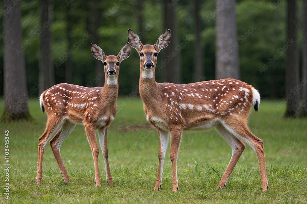 Obraz premium Alert Doe and Fawn in Serene Forest Glade