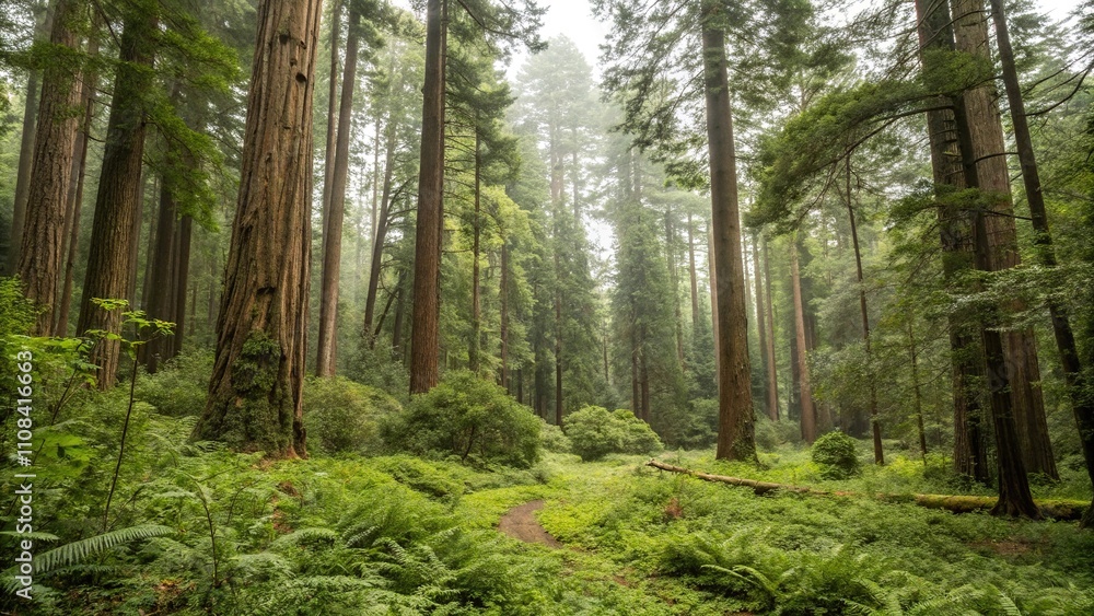 Fototapeta premium Heartfelt forest background with trees and foliage, greenery, forest floor, landscape