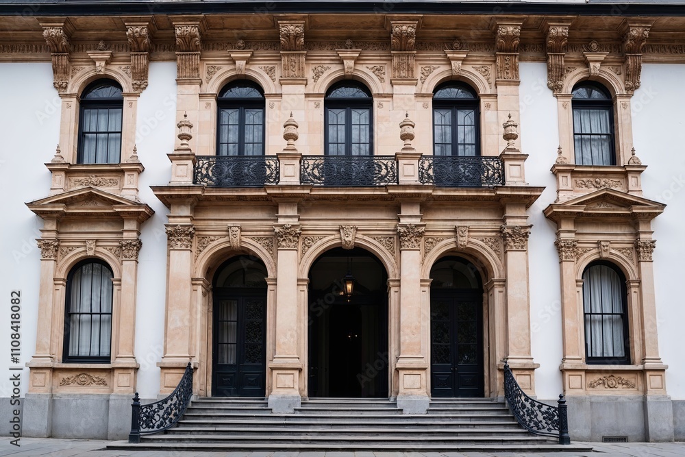 Obraz premium Elegant Historical Building Facade Design on White Background