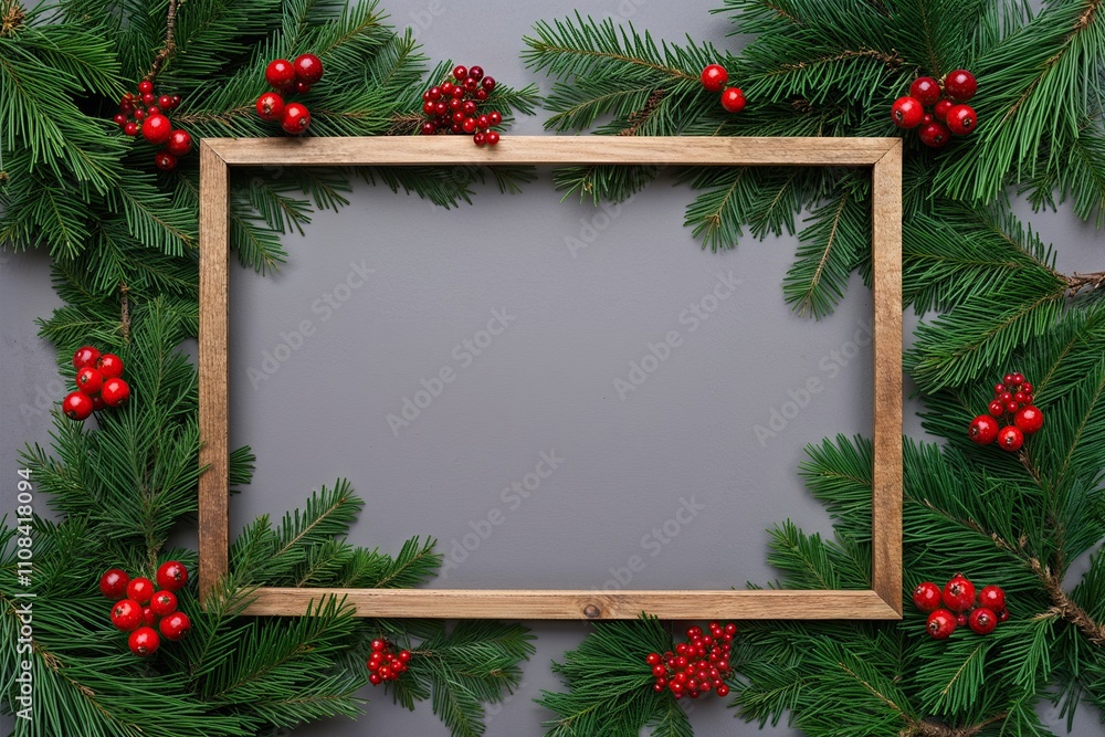 Festive Holiday Wreath with Evergreen Foliage and Red Berries Festive Holiday Wreath with Evergreen Foliage and Red Berries
