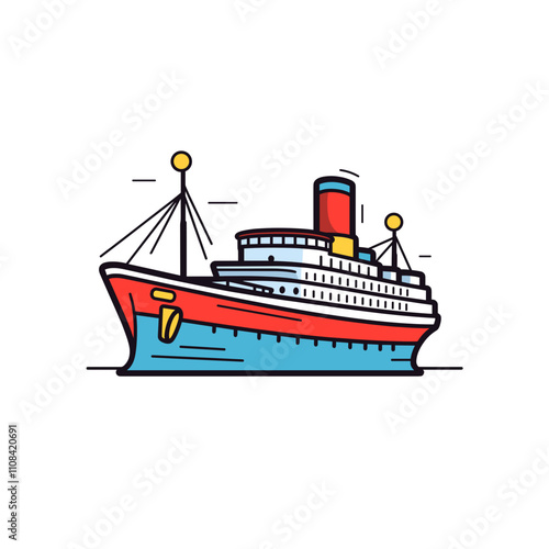 Brightly colored illustration of a classic ship
