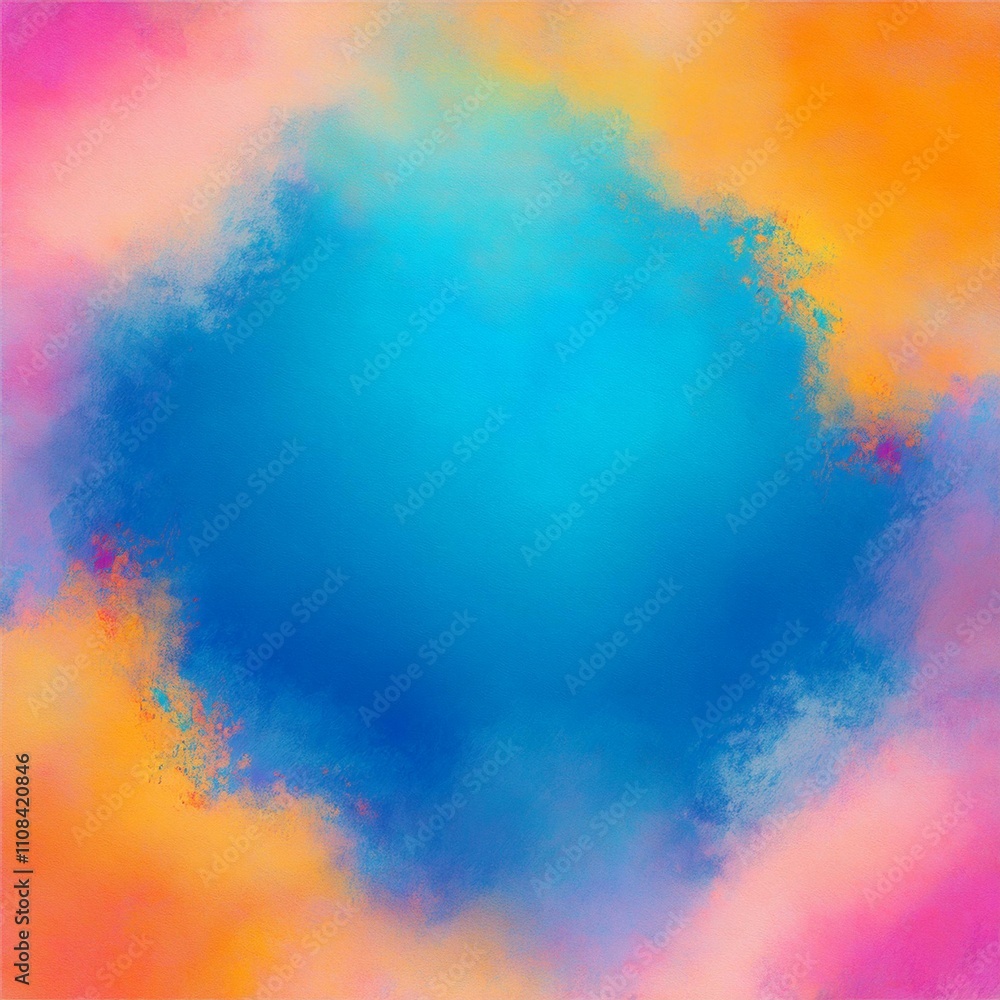 Obraz premium blue watercolor paint background design with colorful orange pink borders and bright center