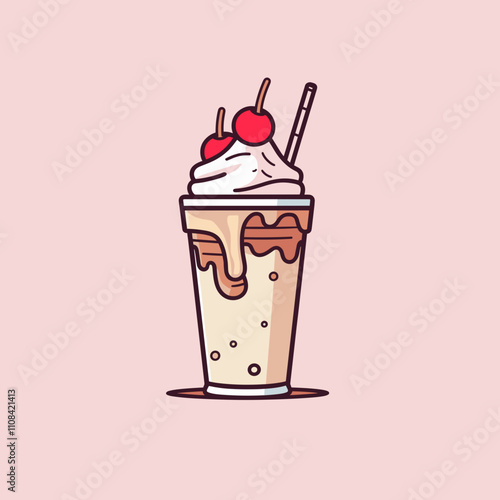Delicious milkshake topped with cherries and cream