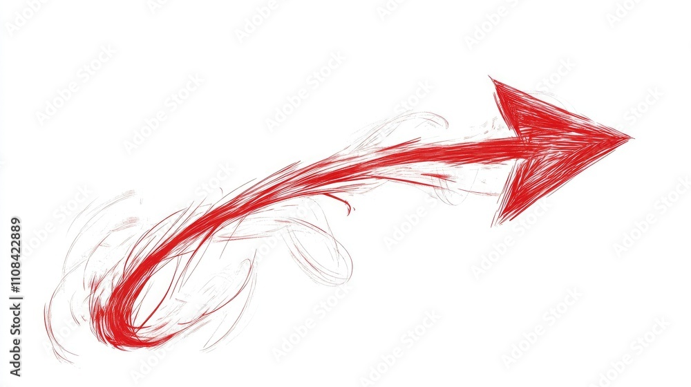 Obraz premium A dynamic red arrow indicating direction or movement.