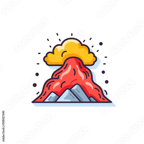 Volcano erupts with vibrant lava and clouds