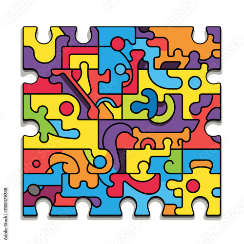 Vibrant, colorful puzzle pieces arranged