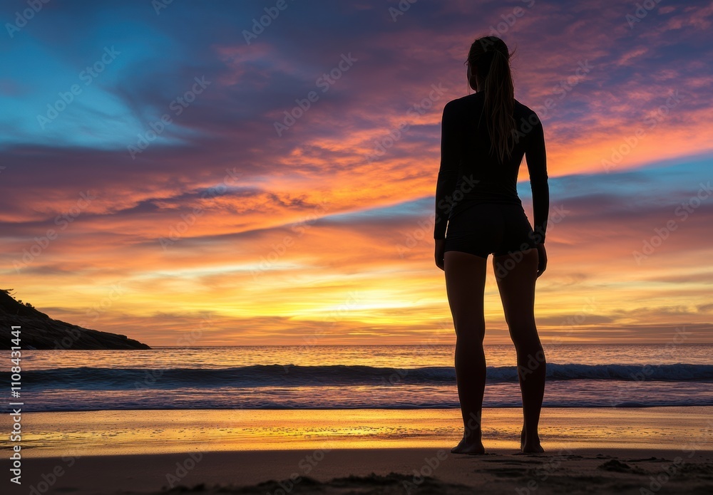sunset silhouette of a female athlete in sportswear symbolizes inner peace and physical strength, ideal for promoting fitness and personal growth. sunset silhouette of a female athlete in sportswear symbolizes inner peace and physical strength, ideal for promoting fitness and personal growth.