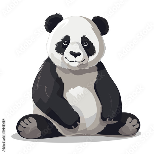 Cute panda sitting happily on a plain background