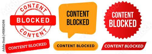 Content blocked advertisement web censorship prohibited underage illegal website ads streaming internet stamp colorful badges emblem sticker label banner ribbon bubble speech design icon set