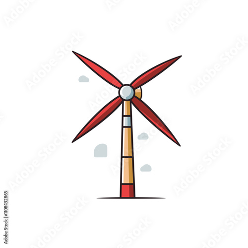 Wind turbine with red blades in a clear sky