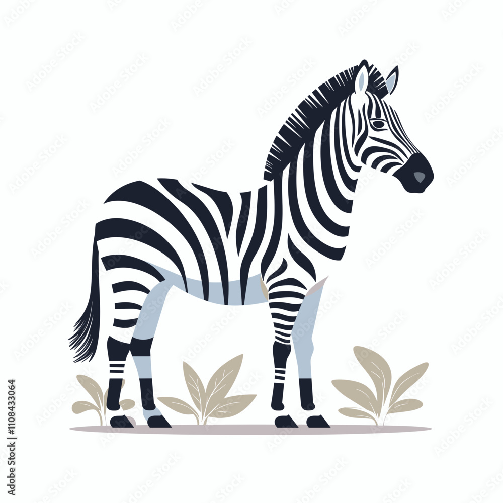 Obraz premium Zebra among plants in flat design