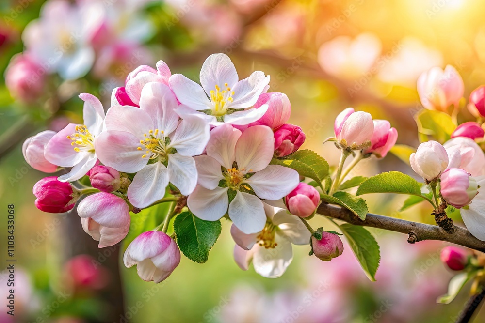Obraz premium Apple Blossom Branch, High Depth of Field, Spring Flowers, Pink White Blossoms, Macro Photography, Detailed Image, Nature Photography, Floral Photography