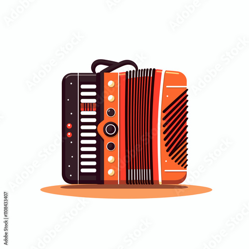 Colorful accordion with keys and bellows displayed