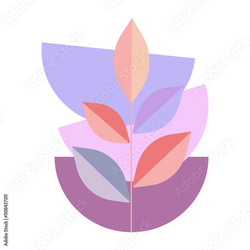 Pastels half circle shape and pastel colorful leafs art prints for designs wall decor and wallpaper .