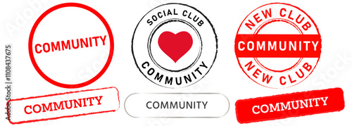 Community club join social relation team united unite union human group stamp red black badges button emblem banner label sticker design icon set collection