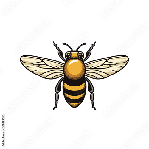 Bright yellow bee with detailed wings in flight