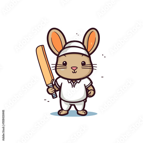 Cute rabbit in cricket uniform with bat ready to play